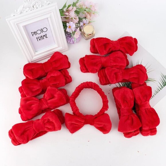 10 Pcs Red Fleece Makeup Headbands Soft Coral Fleece Hair Bands for Face